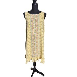 Max Studio Women's Yellow Sleeveless Floral Printed Dress with Ruffled Hemline M